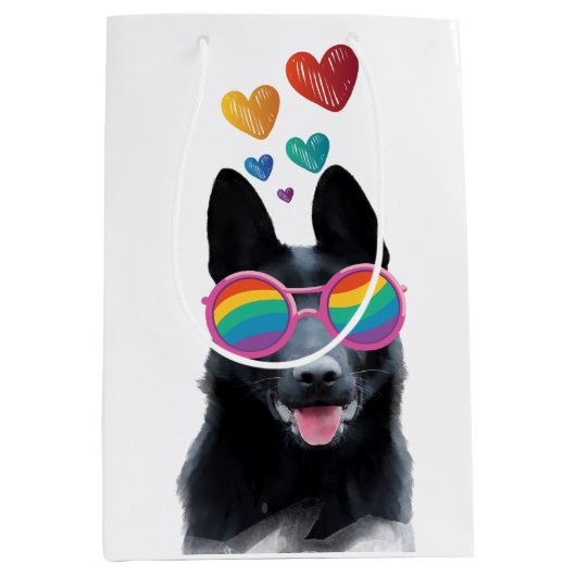 German Shepherd Dog with Hearts Valentijnsdag Medium Cadeauzakje (Voorkant)