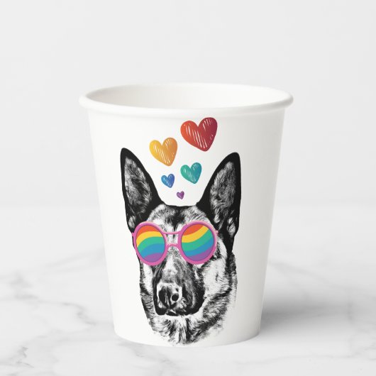 German Shepherd Dog with Hearts Valentijnsdag Papieren Bekers (Voorkant)