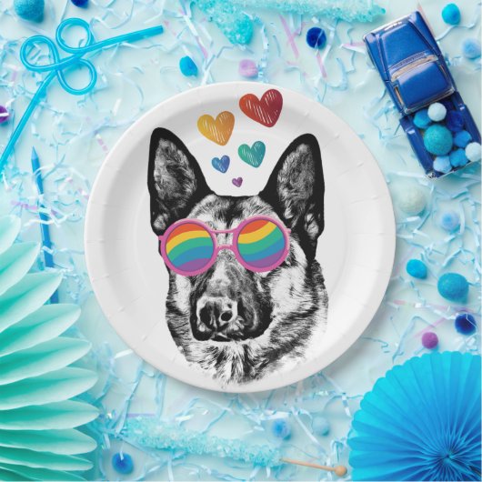 German Shepherd Dog with Hearts Valentijnsdag Papieren Bordje (Feest)