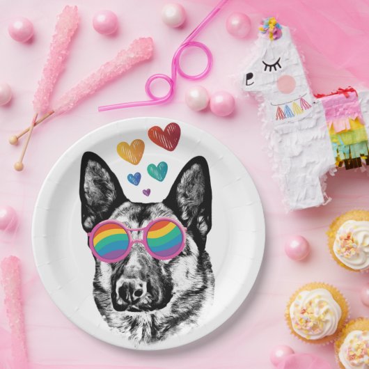 German Shepherd Dog with Hearts Valentijnsdag Papieren Bordje (Feest)