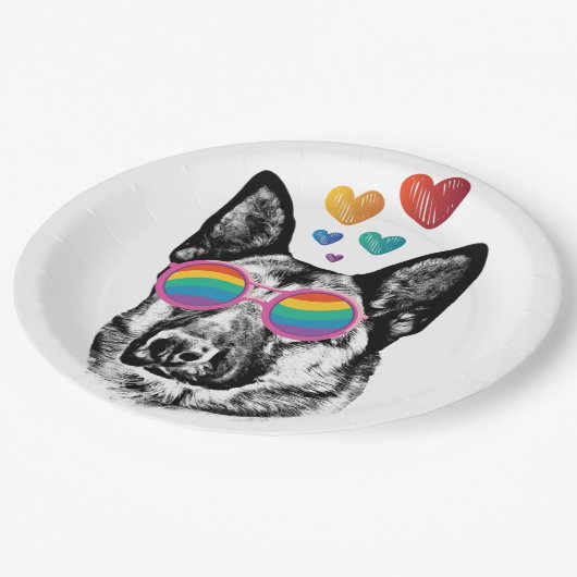 German Shepherd Dog with Hearts Valentijnsdag Papieren Bordje (Gekanteld)