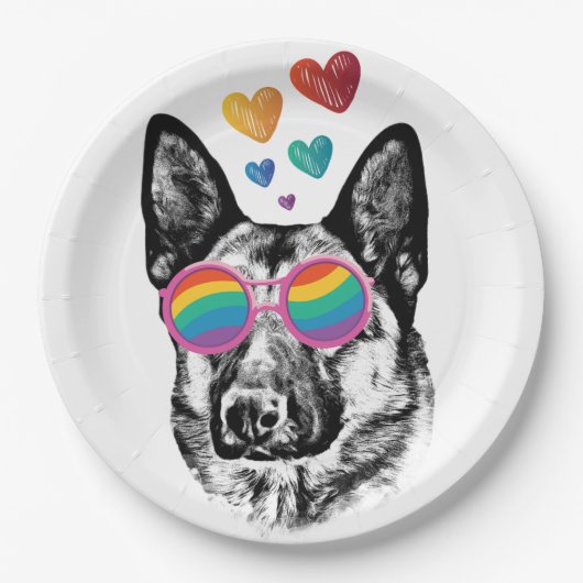 German Shepherd Dog with Hearts Valentijnsdag Papieren Bordje (Voorkant)