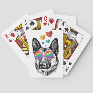 German Shepherd Dog with Hearts Valentijnsdag Pokerkaarten
