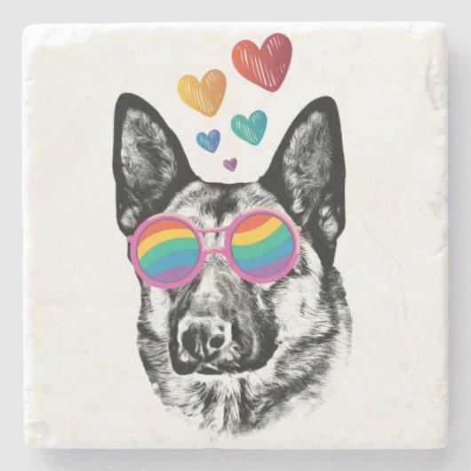 German Shepherd Dog with Hearts Valentijnsdag Stenen Onderzetter (Voorkant)