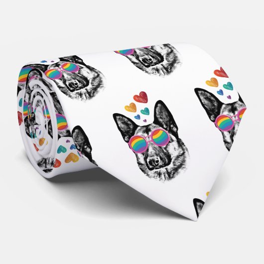 German Shepherd Dog with Hearts Valentijnsdag Stropdas (Opgerold)