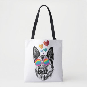 German Shepherd Dog with Hearts Valentijnsdag Tote Bag