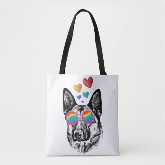 German Shepherd Dog with Hearts Valentijnsdag Tote Bag (Voorkant)