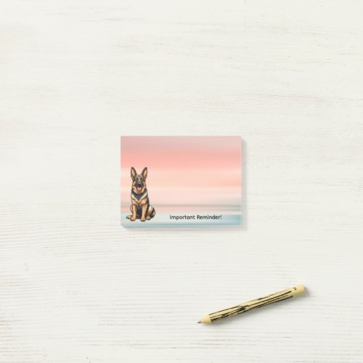 German Shepherd Dog with Sunset Post-it® Notes (Op bureau)