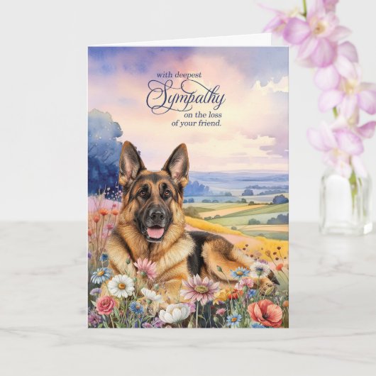 German Shepherd Dog with Wildflowers Pet Sympathy Kaart (Orchidee)