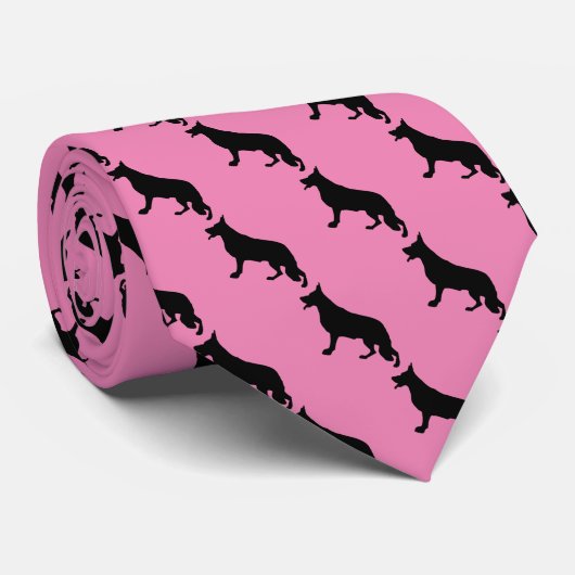 German Shepherd Dog zwart op roze Stropdas (Opgerold)