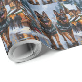 German Shepherd Dogs Christmas Snow Holiday Cadeaupapier (Rol Hoek)