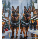German Shepherd Dogs Christmas Snow Holiday Douchegordijn (Voorkant)