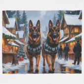 German Shepherd Dogs Christmas Snow Holiday Fleece Deken (Voorkant (Horizontaal))