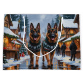 German Shepherd Dogs Christmas Snow Holiday Groot Cadeauzakje (Voorkant)