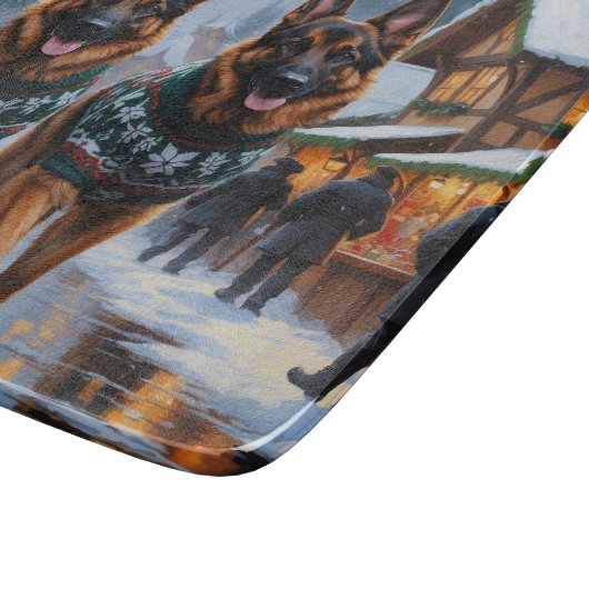 German Shepherd Dogs Christmas Snow Holiday Snijplank (Hoek)