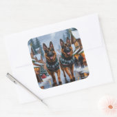 German Shepherd Dogs Christmas Snow Holiday Vierkante Sticker (Envelop)