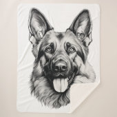 German Shepherd Drawing Portrait Sherpa Blanket Deken (Voorkant)