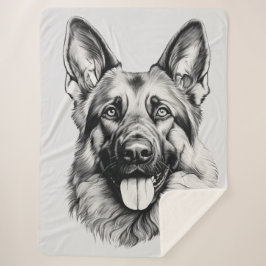 German Shepherd Drawing Portrait Sherpa Blanket Deken