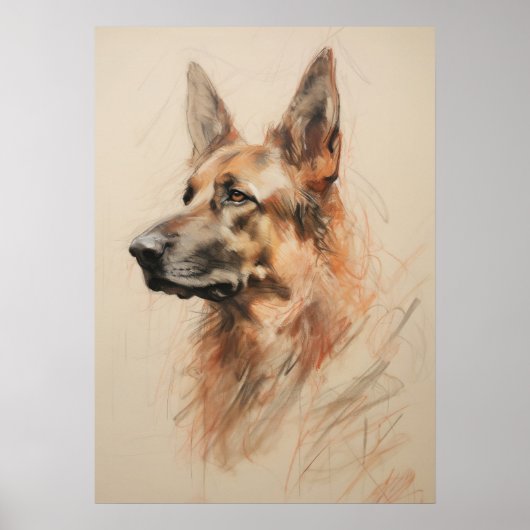 German Shepherd Drawing Poster (Voorkant)