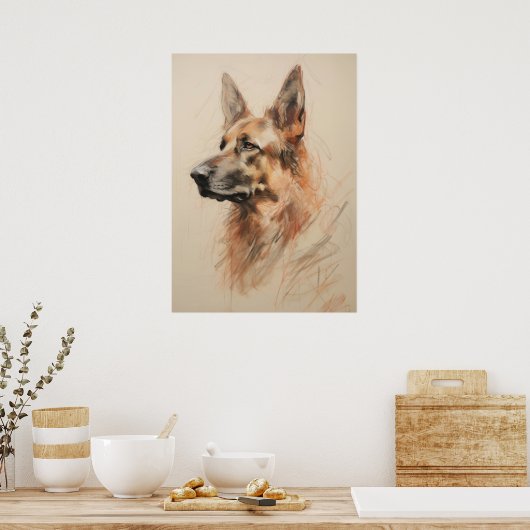 German Shepherd Drawing Poster (Keuken)