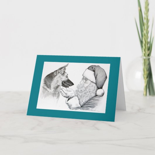 German Shepherd en Santa Claus Feestdagen Kaart (Voorkant)