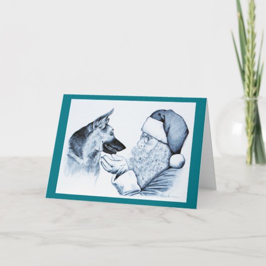 German Shepherd en Santa Claus Feestdagen Kaart (Voorkant)