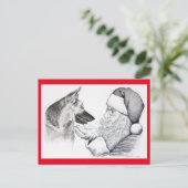 German Shepherd en Santa Claus Feestdagenkaart (Staand voorkant)