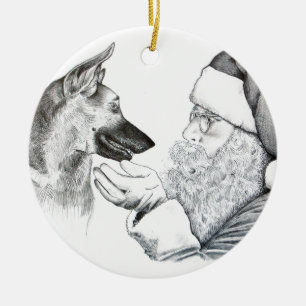 German Shepherd en Santa Claus Keramisch Ornament