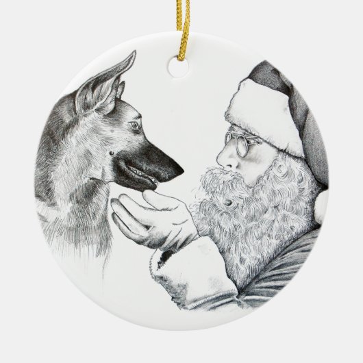 German Shepherd en Santa Claus Keramisch Ornament (Voorkant)