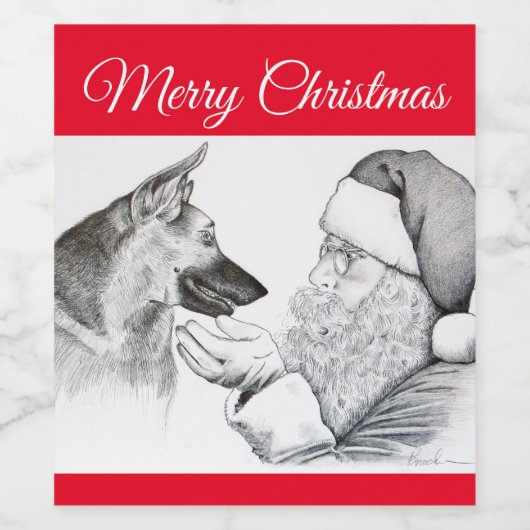 German Shepherd en Santa Claus - Vrolijk kerstfees Wijn Etiket (Enkel label)