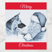 German Shepherd en Santa Claus Wijn Etiket (Enkel label)