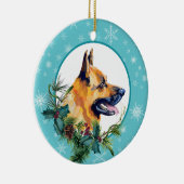 German Shepherd Evergreen Blue Snowflake Border Keramisch Ornament (Rechts)