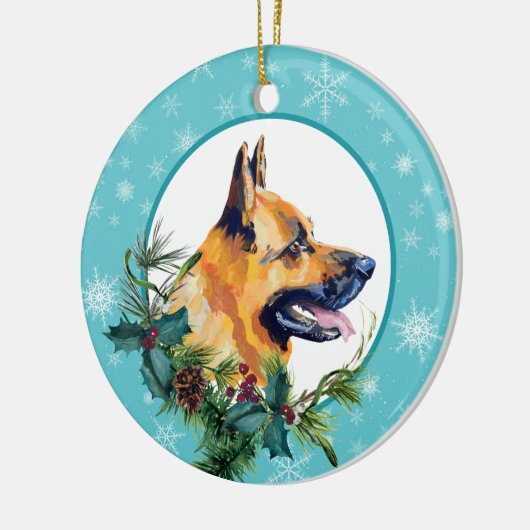 German Shepherd Evergreen Blue Snowflake Border Keramisch Ornament (Links)
