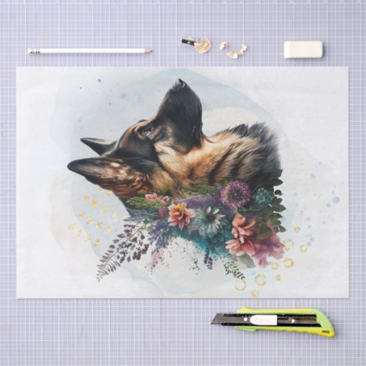 German Shepherd Floral Dog Tissuepapier (Craft)