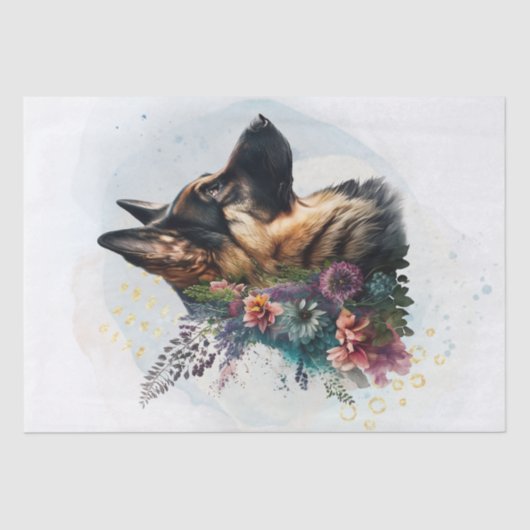 German Shepherd Floral Dog Tissuepapier (Voorkant)