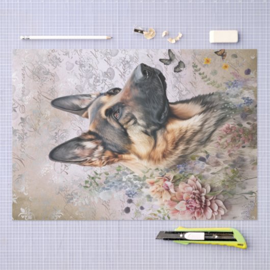 German Shepherd Floral Dog Tissuepapier (Craft)