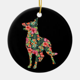 German Shepherd Flower Funny Dog Silhouette Floral Keramisch Ornament