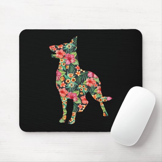 German Shepherd Flower Funny Dog Silhouette Floral Muismat (Met muis)