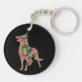 German Shepherd Flower Funny Dog Silhouette Floral Sleutelhanger (Achterkant)