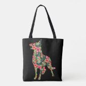 German Shepherd Flower Funny Dog Silhouette Floral Tote Bag (Achterkant)