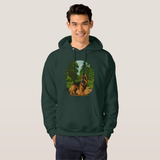 German Shepherd Forest Adventure Dog  Hoodie (Voorkant volledig)