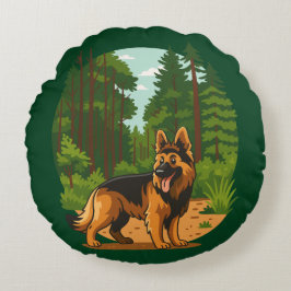 German Shepherd Forest Adventure Dog  Rond Kussen