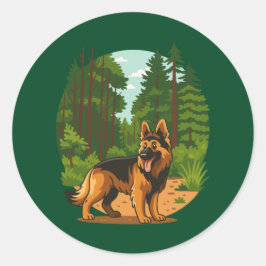 German Shepherd Forest Adventure Dog  Ronde Sticker