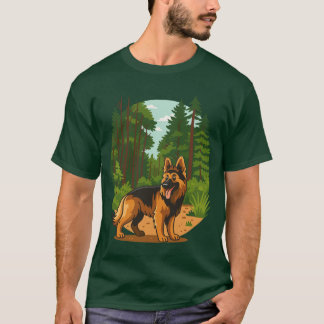 German Shepherd Forest Adventure Dog  T-shirt