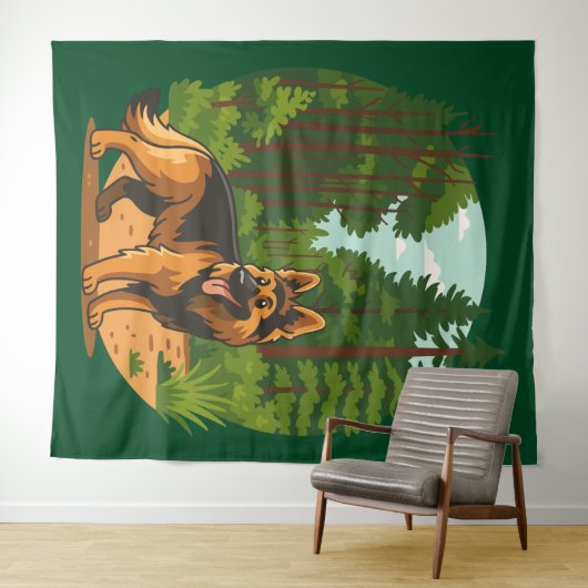 German Shepherd Forest Adventure Dog  Wandkleed (In Situ (horizontaal))