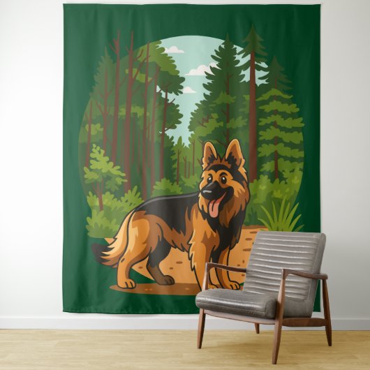 German Shepherd Forest Adventure Dog  Wandkleed (In situ)