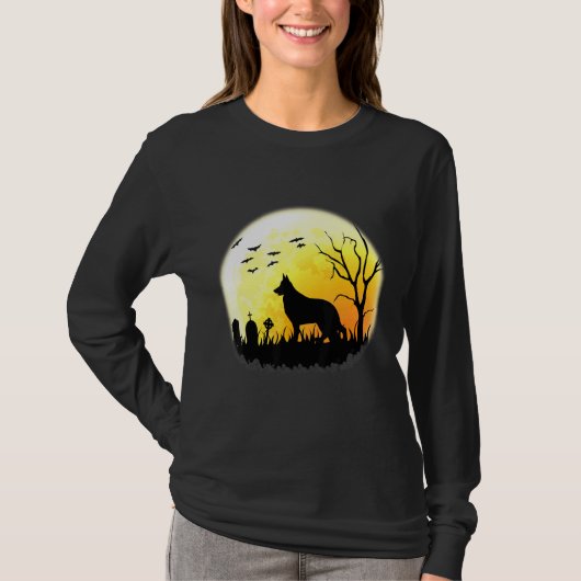 German Shepherd Full Moon Halloween Dog T-shirt (Voorkant)