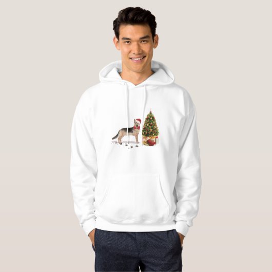 German Shepherd Funny kersthond met boom Hoodie (Voorkant volledig)