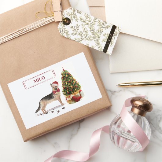 German Shepherd Funny kersthond met boom Rechthoekige Sticker (Geschenken)