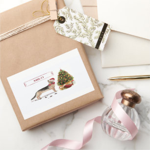 German Shepherd Funny kersthond met boom Rechthoekige Sticker